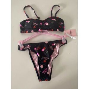 Juicy Couture Bandeau Cherries Cherry Bikini Set Women’s Sz XS Ruched Bottom NEW